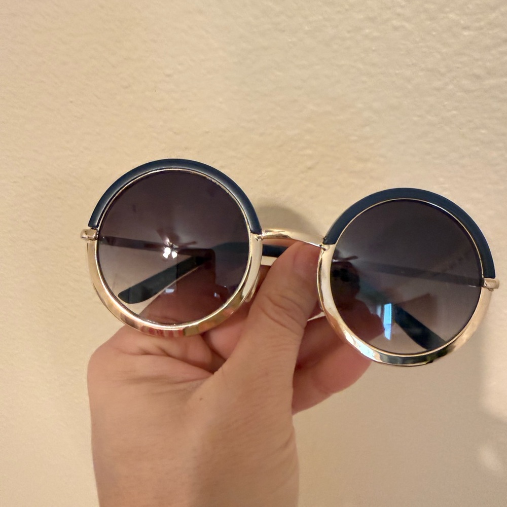 Round Gold and Black Sunglasses
